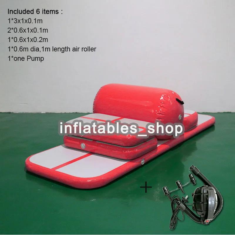 6 Pieces(4 mats+1 roller +1 pump)Inflatable Air Track Training Set,Inflatable Gym Jumping Mat For Sale