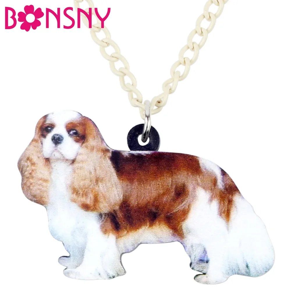 

Bonsny Acrylic Elegant Cavalier King Charles Spaniel Dog Necklace Pendant Chain Choker Cute Animal Jewelry For Women Girl Ladies