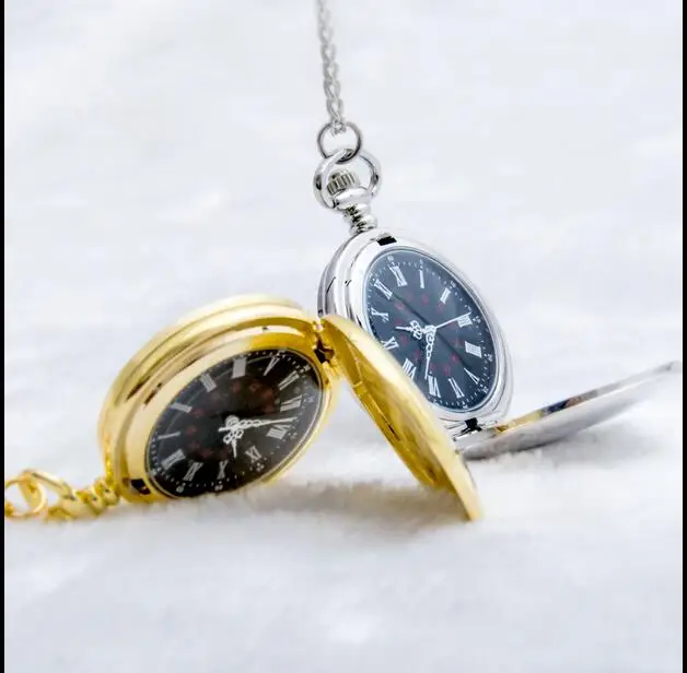 New Fashion quartz golden black silver si prega di entrambe le parti numeri romani collana con ciondolo orologi da tasca regalo