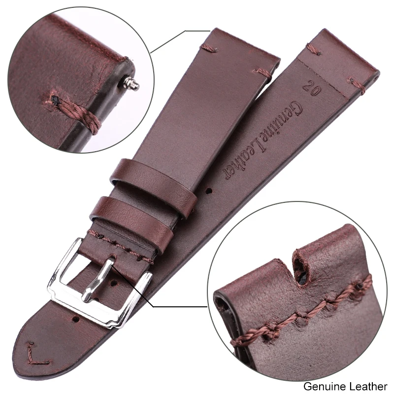 Watch Accessories Genuine Leather Watch Strap Band 18mm 20mm 22mm Women Men Handmade Watchbands Bracelet For Watches