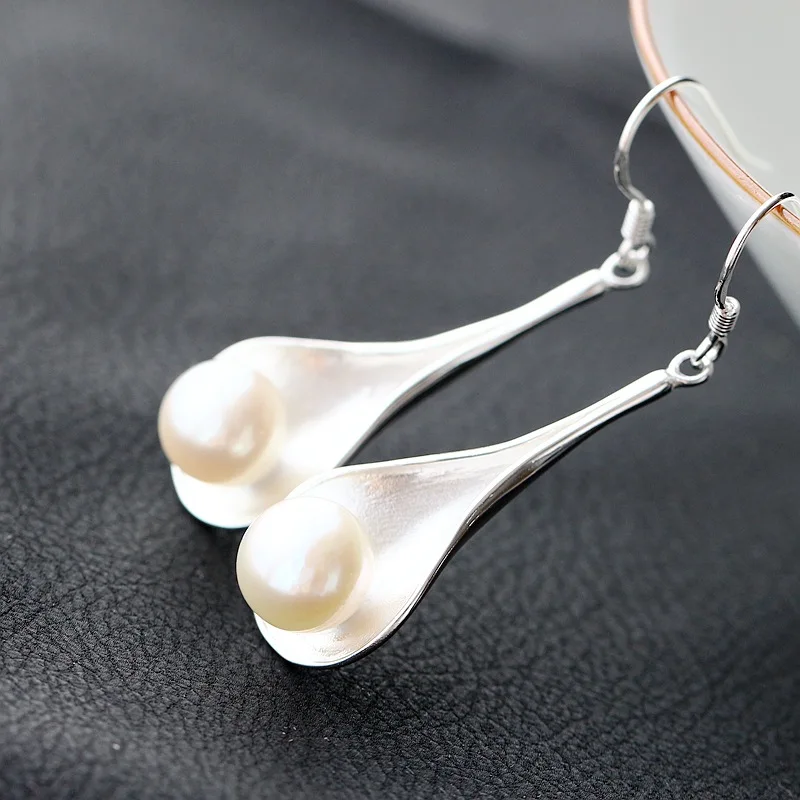 

925silver With natural pearl silver earrings Allergy long tassels sterling silver earrings