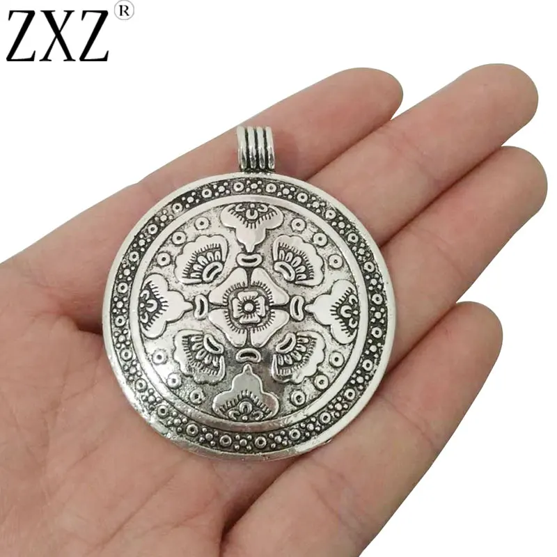 ZXZ 5pcs Bohemian Boho Large Flower Floral Medallion Charms Pendants for Jewelry Making Findings 54x46mm