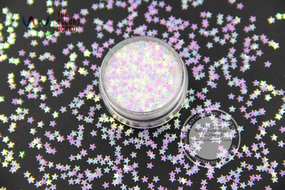 TCI03 Parelmoer Regenboog Wit Roze Licht Kleuren Sterren vorm 3.0 MM Size Glitter voor nail Art nail gel make of DIY decoratie