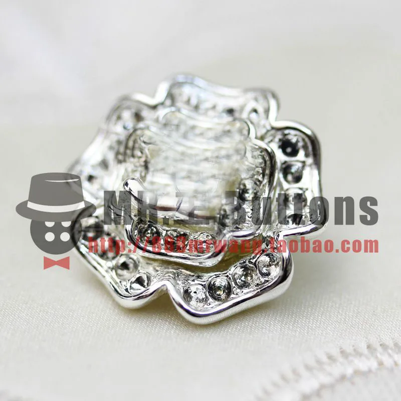 Silver or Gold coat sweater crystals metal Camellia flower charm shank button costume accessory 12pcs lot new