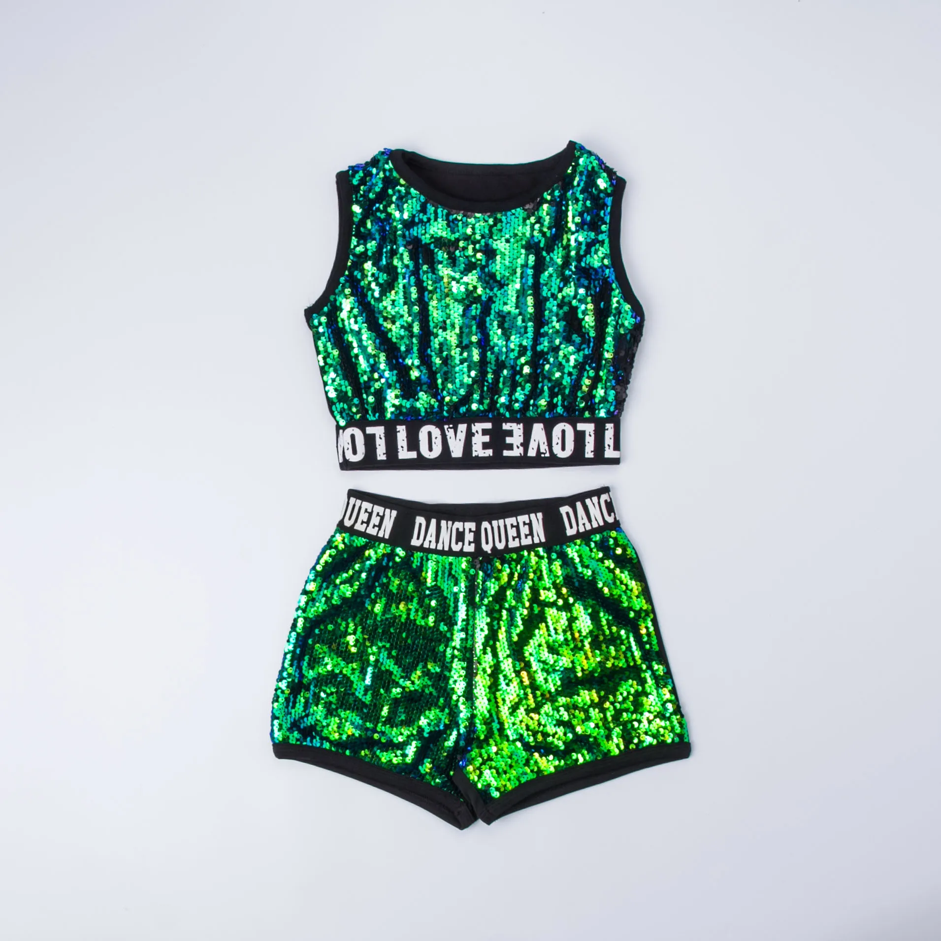 Children Jazz Dance Costumes hip hop Clothes kids dark green  girls sequins Modern Dance Performances Dance Wear for child