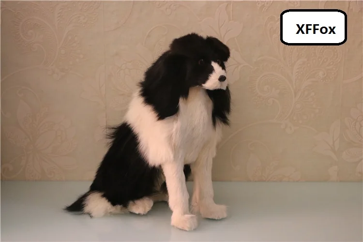 

real life black&white sitting dog model plastic&furs simulation shepherd dog doll gift about 34x30cm xf1628