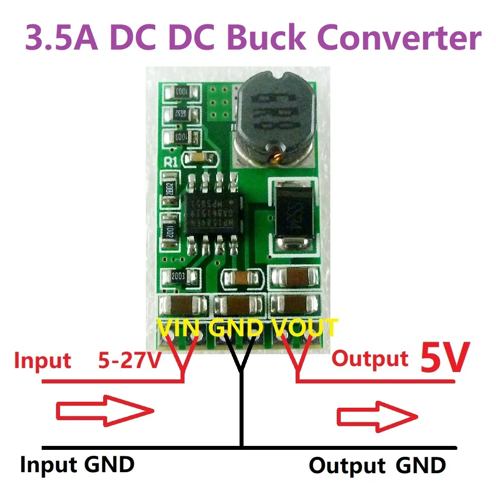 3.5A mini-size High-Power 6.5V-27V to 5V DC DC Step-Down Buck Converter Module replace AMS117 7805 lm2596 for Arduiuo Motor LED