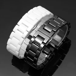 14mm 16mm 18mm 20mm 22mm High Quality Silver Depolyment Watch Buckle and White Ceramics Watch Bands Men Women Strap Bracelets