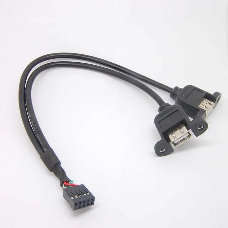 2 Port USB Female motherboard Extension Panel Mount Screw to 9PIN  Cable Panel Mounted Screw USB2.0 Mainboard  Extension to 9PIN