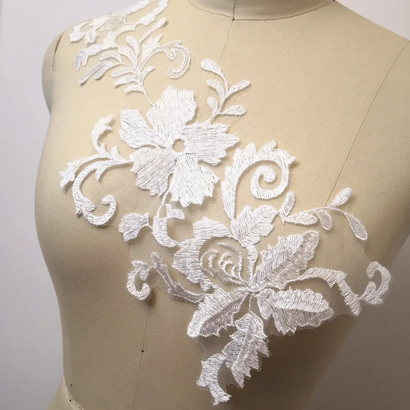 

20 шт./лот, мягкая кружевная аппликация цвета слоновой кости, тесьма для шитья, кружевная ткань для свадебного платья, нашивка 47x17 см
