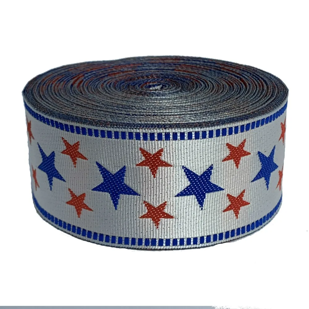 ZERZEEMOOY 34MM 10YARD/LOTS DIY Handmade Accessories Red and Blue Pentagram Woven Jacquard Ribbon MZZD19032703