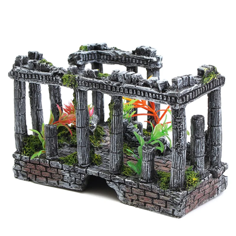 Artificial World Of Fish Tank Ancient Roman Column Ruins European Castle Ornament For Aquarium Decorations Reptile Box Landscape