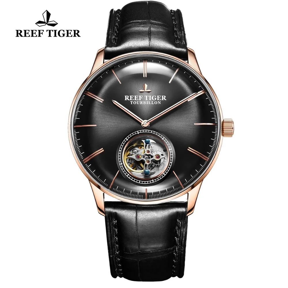 Reef Tiger/RT Hot Wrist Brand Luxury Famous Male Tourbillon Watch Automatic Watch Leather reloj hombre RGA1930