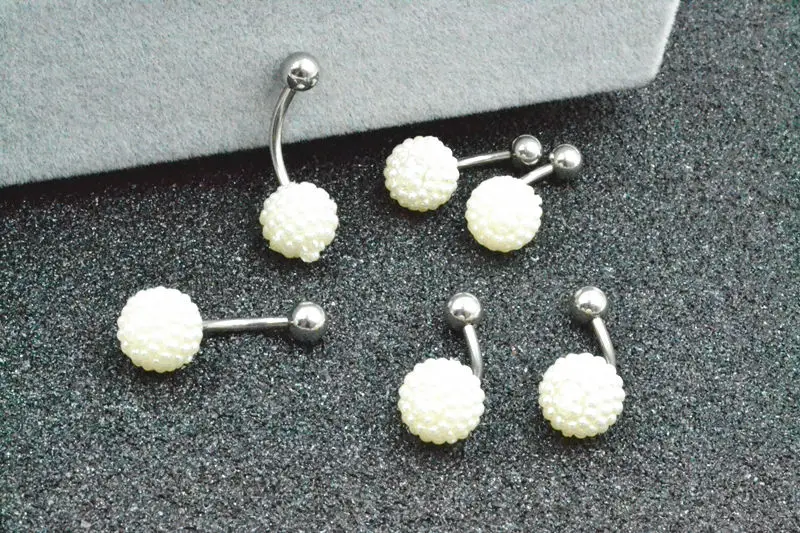 Lot50pcs Fashion  Navel Belly Ring Navel Button Barbells free shippment body piercing jewelry White Acrylic Pearl 14g