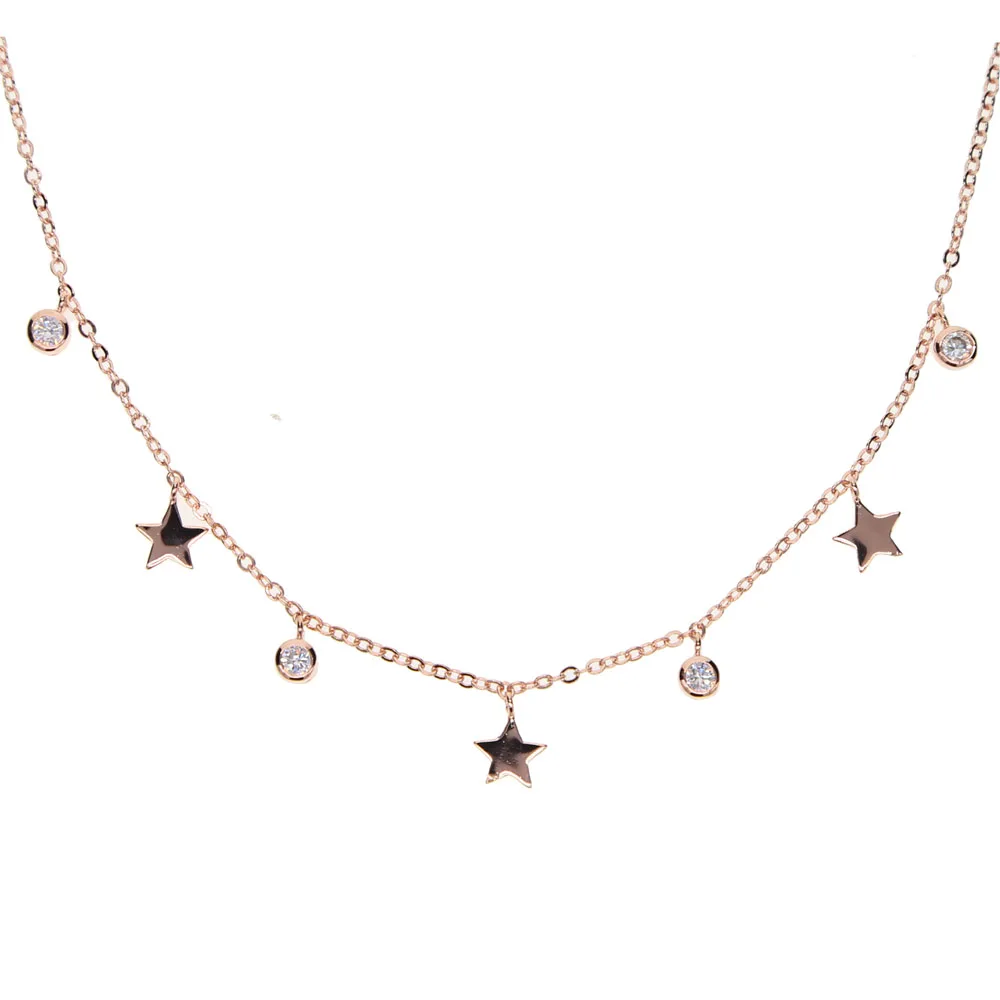 top quality AAA bezel cz zirconia drop shinny star dainty charm gold 3 colors fashion women 33+7cm necklace