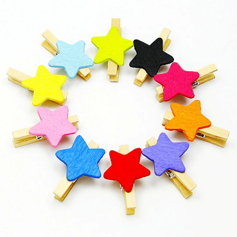 10pcs 35x7mm DIY Pentagram Flower Wood Clothes Pegs Clothespin Clips Office Party Decoration Accessories Photo Hanging Pegs