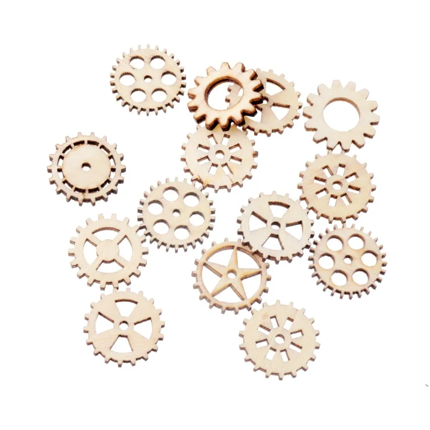 Best Quality 50Pcs Flatback Wood Craft Decoration Promotions Scrapbooking Embellishments gearwheel Styles Pendants