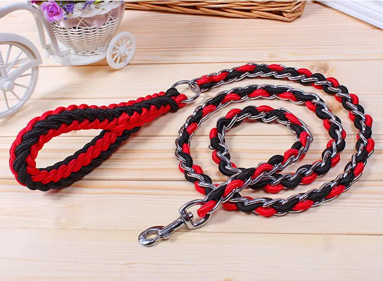 New High Quality Upgraded color collar rope Large Dog Leashes Iron chain Bite proof Pet Traction Rope For Medium large Dogs