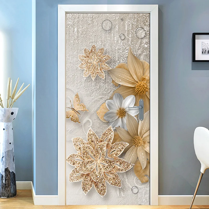 

3D Wallpaper European Style Golden Flowers Mural Living Room Bedroom Door Sticker PVC Self Adhesive Waterproof Wall Paper Rolls