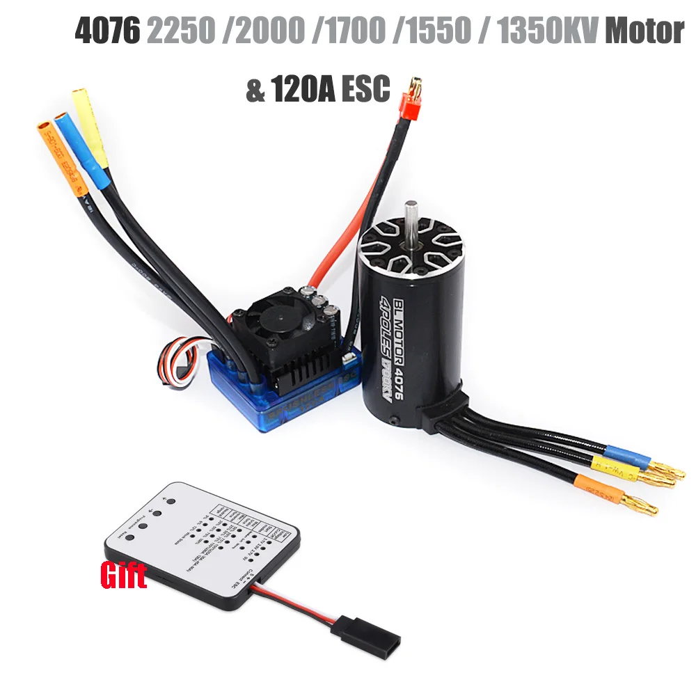 RC 4076 2250KV 2000KV 1700KV 1550KV Sensorless Brushless Motor 120A ESC with LED Programming Card Combo Set for 1/8 RC Car Truck