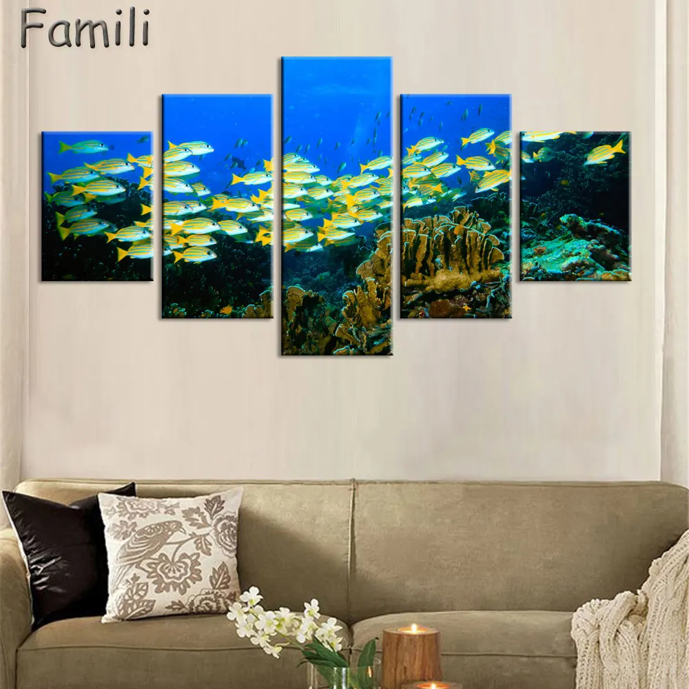 

Paint on canvas Underwater world sea world poster home decoration cloth fabric wall poster print Silk Fabric Print,canvas art