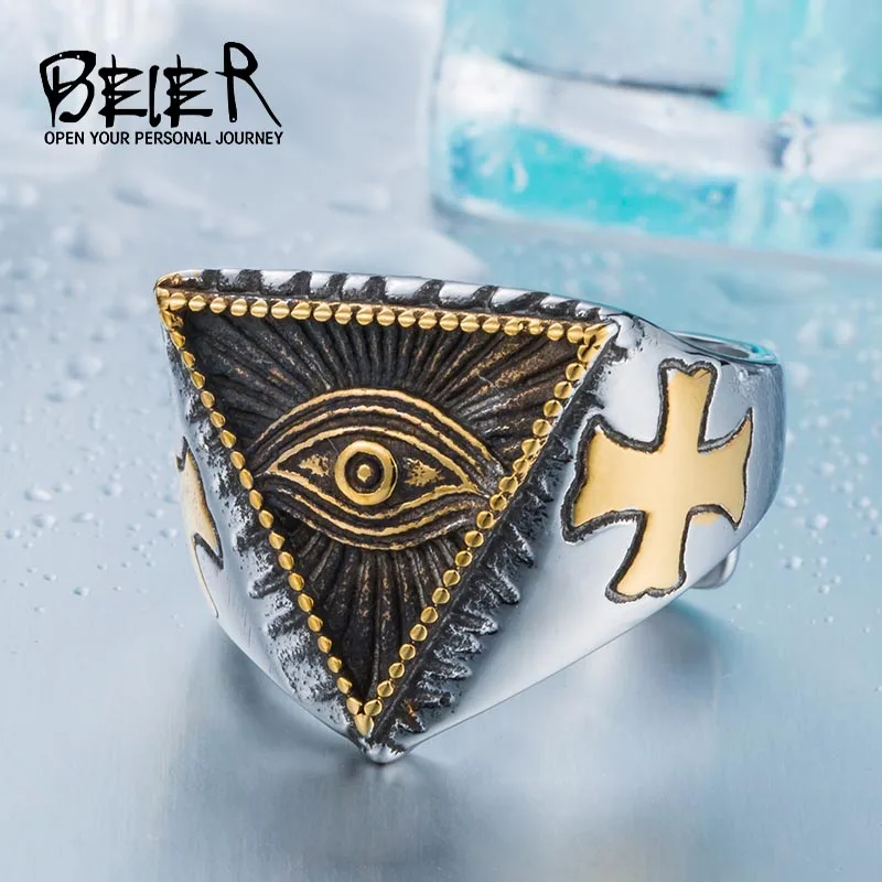 Beier new store 316L Stainless Steel ring top quality New Eye of Providence All-seeing Eye  Cool Movie Ring jewelry LLBR8-176R