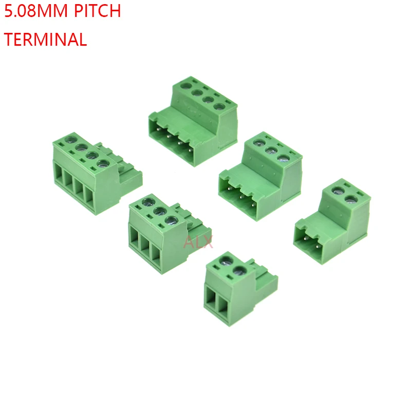 1/3Set Solderless Docking Type 2edg 2/3/4/5/6/7/8/9 Pin Screw Terminal Block Connector 5.08mm Pitch Plug + Socket 2p 3p 4p 5p 6p