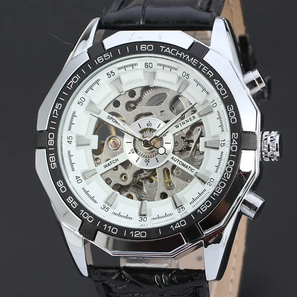 WINNER Men Famous Brand Watches Mechanical Self Wind Wrist Watch Fashion Sports Hombre Leather Strap Mechanical Watch