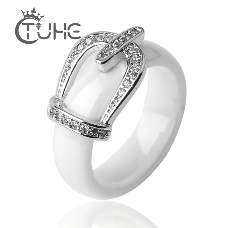 New Ring Jewelry CZ Stone Stainless Steel Belt Crown RING Black White Big Size 10 11 12 Ceramic Big Ring For Men Women Jewelry