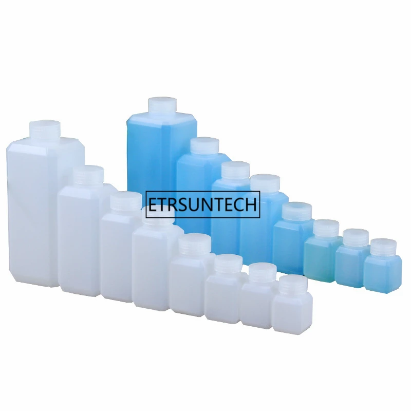 20/30/40/60/100ml Square Bottles HDPE medical plastic liquid bottles with burglarproof caps for chemical reagent F1972