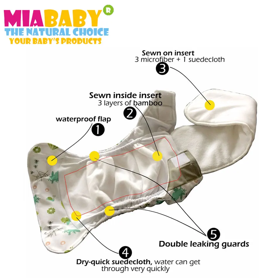 Miababy-야간 AIO 천 기저귀, 아기 여아 및 남아용, 빠른 건조 스웨이드 천, AI2 조절 가능한 아기 기저귀 천 기저귀