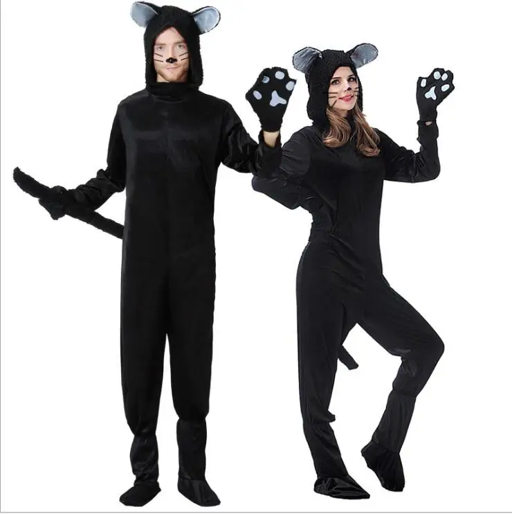 FreePP Couples Cat Suit Halloween Costumes Adult Women Men Black Cat Jumpsuit Animal Bear Cosplay Catsuit 2017 Plus Size Costume