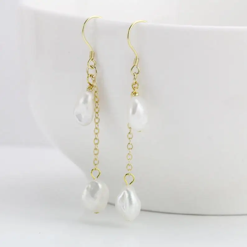 

Unique Pearls jewellery Store ,Natural White Keshi Pearl Earrings,Baroque Freshwater Pearl Silver Dangle Earrings,Birthday Gift