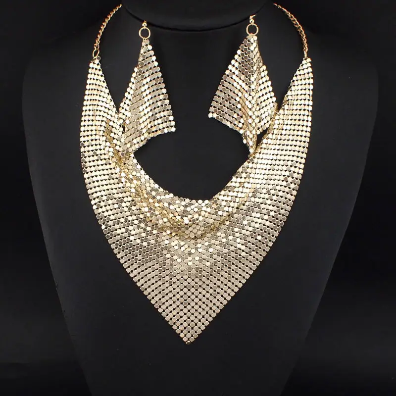 UKEN Chokers Set bijoux Metal Slice Maxi Necklace And Earrings Women Party Dress Accessories Fashion Jewelry Sets N3056