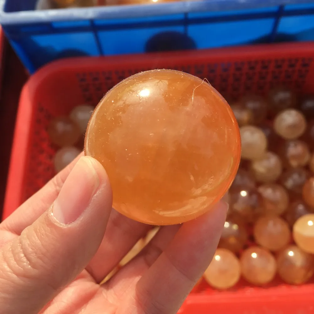 50mm Natural Citrine Calcite Quartz Crystal Sphere Ball Healing Gemston