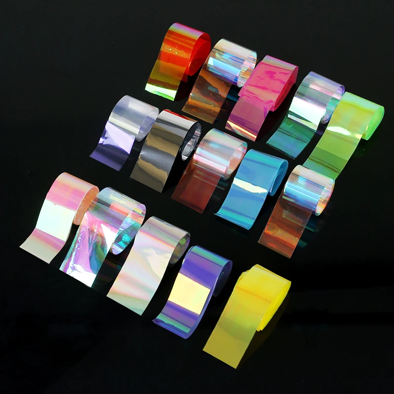 15-teiliges Sternenhimmel-Laser-Nagelfolien-Set, bunte Glitzer-Regenbogen-Effekt DIY Nagelkunst-Transferaufkleber mit Aufbewahrungsbox – Detail 1