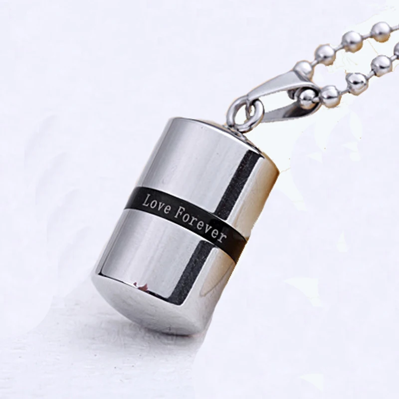 openable High quality Love forever Stainless Steel Cremation Pets Ash Capsule Pendants Necklace Pills Shape Keepsake Urn Jewelry