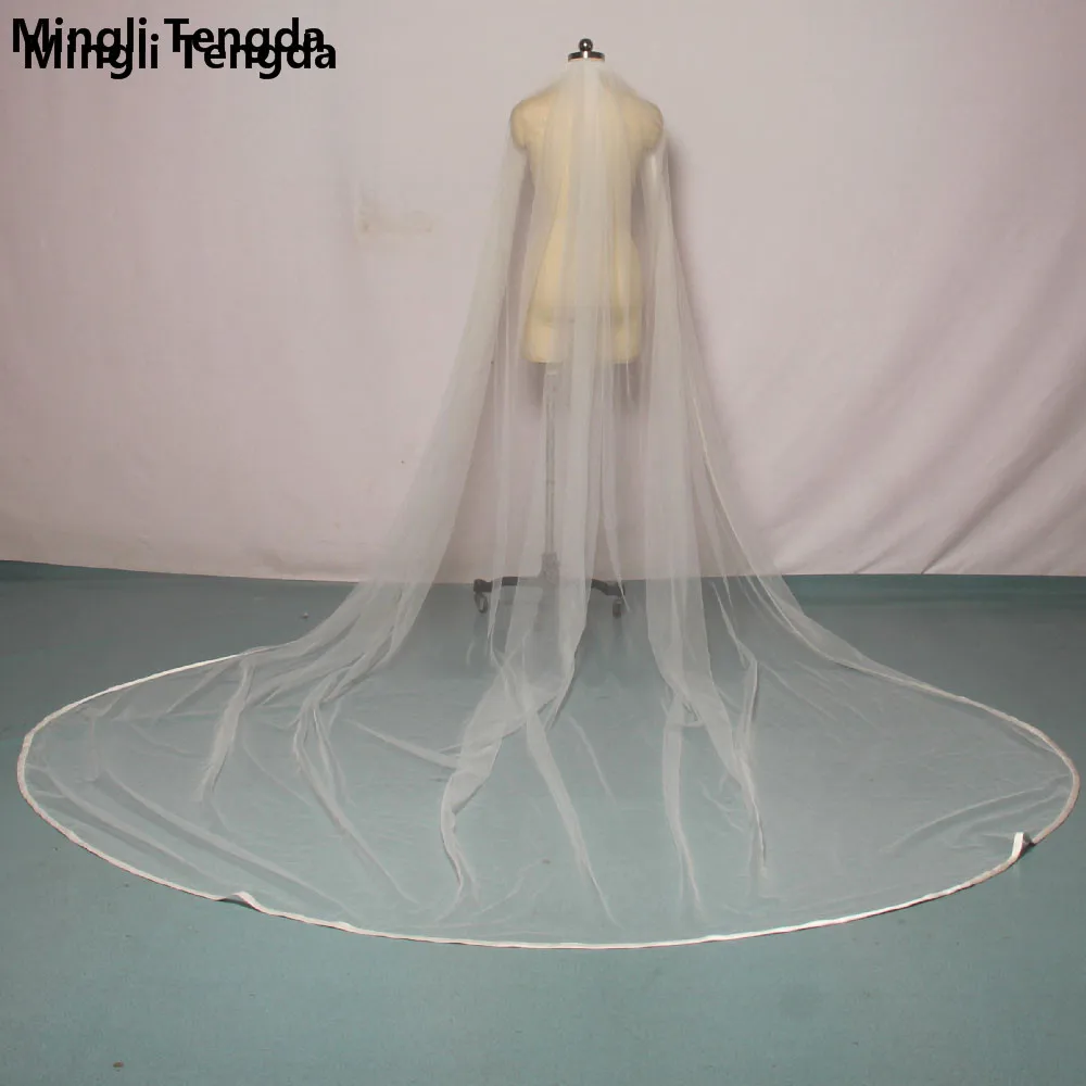 Mingli Tengda Ivory/White Bridal Veil Satin Edge One Layer 3 M Long 3 M Wide Wedding Veil Elegant Lady Cathedral Veil Metal Comb