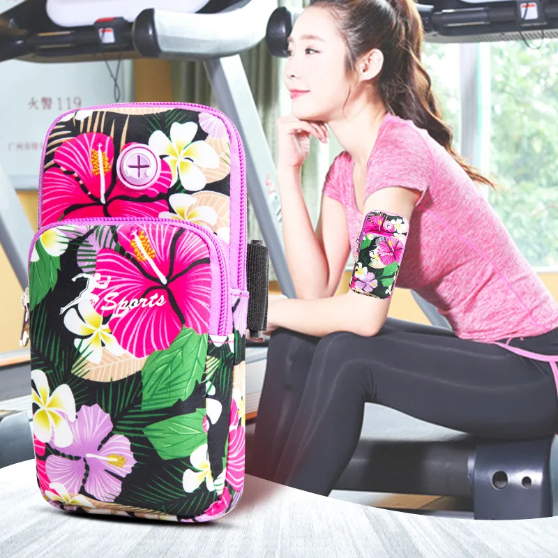 New Trail Running Sport Arm Bags Breathable Printed Flowers Dual Pocket Men Woman Phone Bag For Gym Fitness Accessories