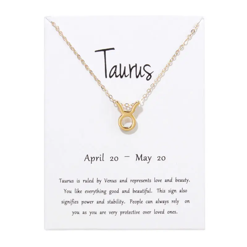Libra 12 Constellations Choker Necklace Pendant Leo Pisces Virgo Scorpio Capricorn Birthday Gift White Card Necklaces Jewelry