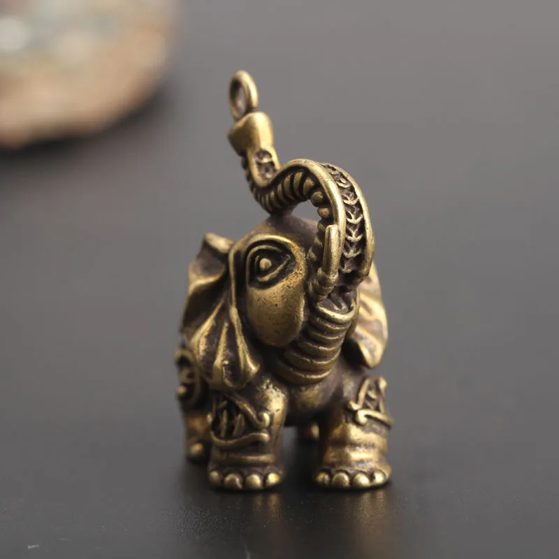 Copper Auspicious Elephant Keychain Pendant Vintage Brass Metal Animal Key Chains Ornaments Keyrings Pendants Key Rings Jewelry