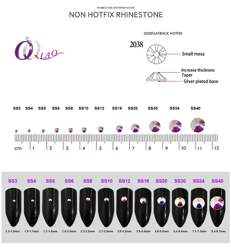 SS16 SS20 SS30 Glitter Strass Kristall AB Nicht Hot Fix Flache rückseite Strass Bekleidung für Nail art Stoff Garment – Detail 14