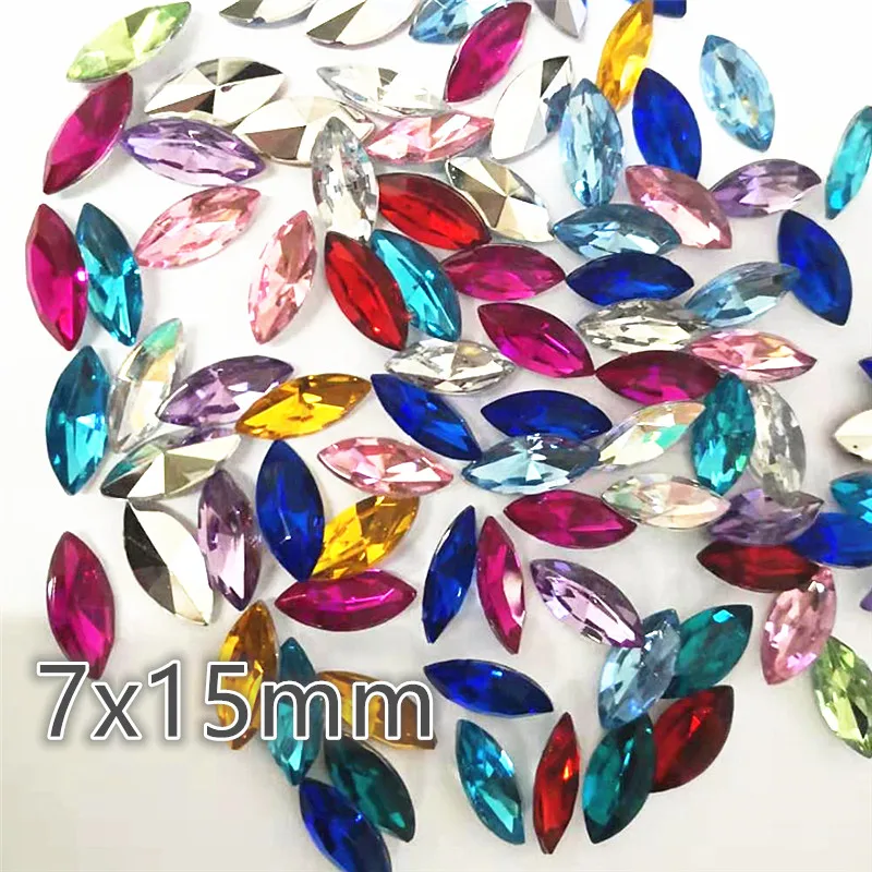 100pcs 7x15mm clear Acrylic rhinestone stone Marquise Facets point rhinestone decoration DIY craft no hole