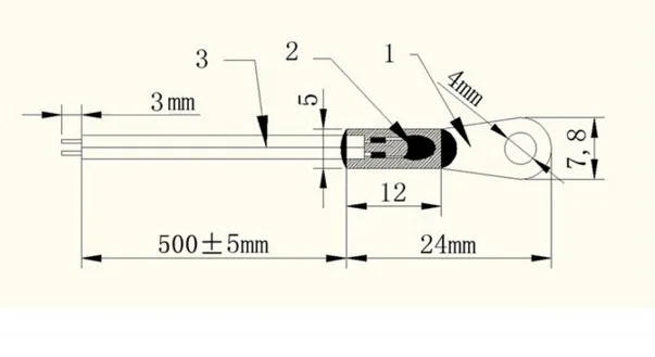 Fast Free ship 20pcs/lot NTC10k 1% 3950 L=500mm with stainless steel nose fixed hole 4 mm cable length 500 mm NTC Sensor