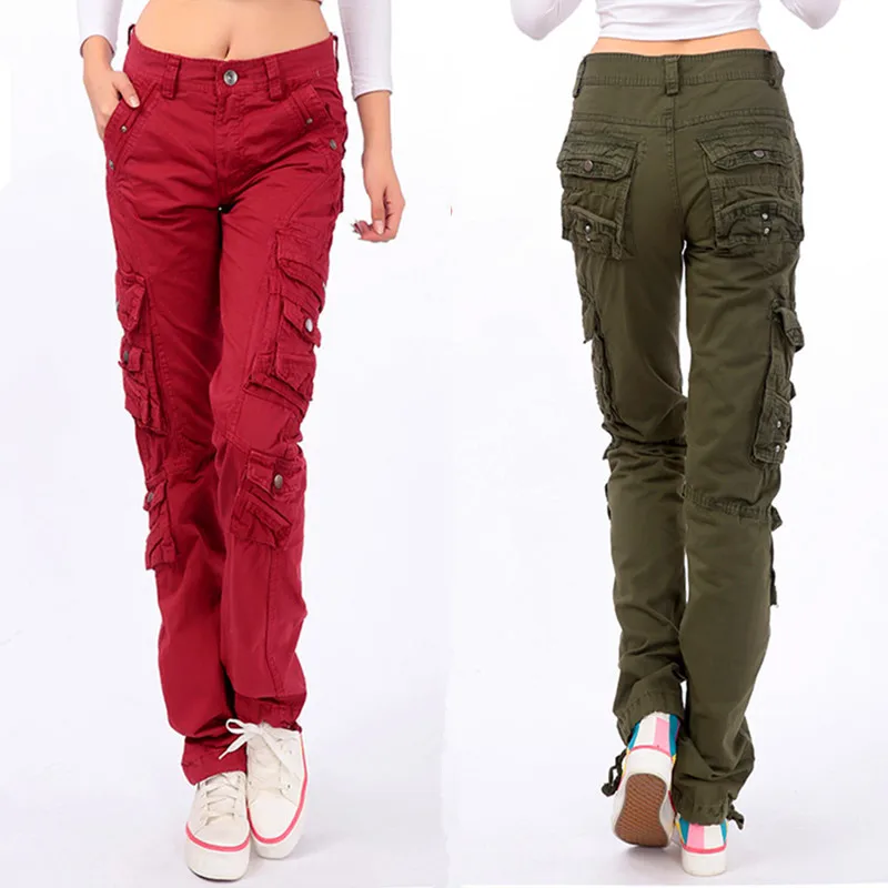 Army Green Pants for Women, Military Cotton Cargo Pants, Plus Size, Multi Pockets, Straight Street Dance Trousers, Winter Autumn