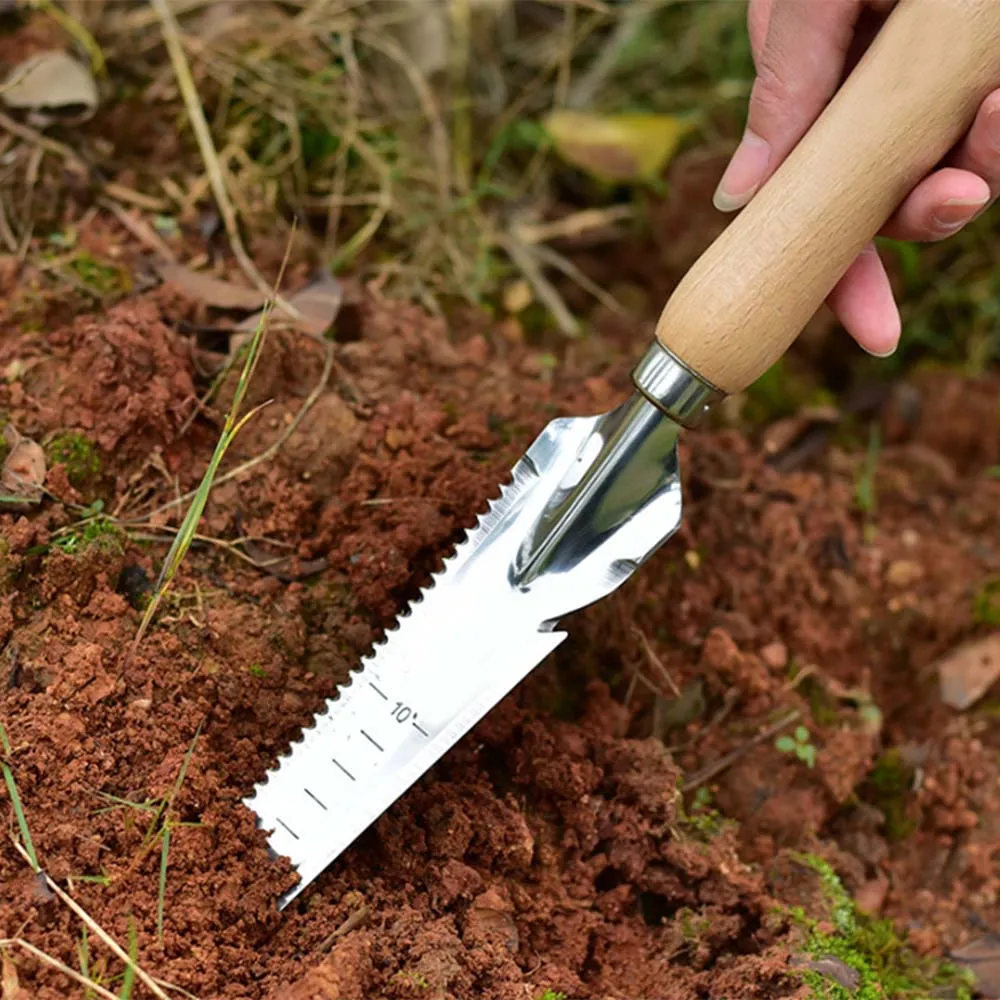 Desbrozadora de jardín de acero inoxidable, herramienta de mano para siembra y deshierbe, pala para jardinería con mango ergonómico