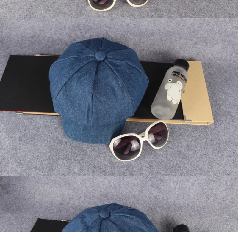 HT1618 Westlichen Stil Männer Frauen Kappen Hüte Casual Solide Denim Flache Kappen Maler Künstler Achteckige Baskenmütze Kappen Retro Berets – Detail 9