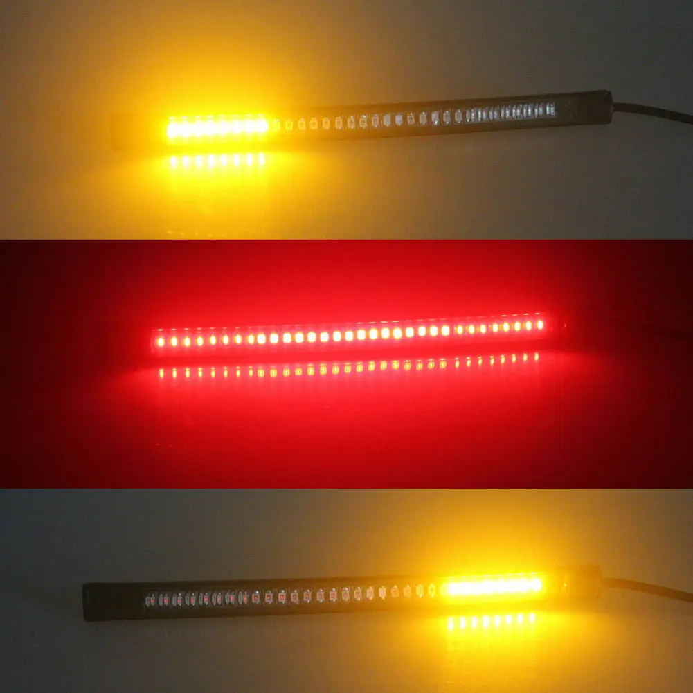 New Universal Flexible LED Motorcycle Brake Lights Turn Signal Light Strip 48 Leds License Plate Light Flashing Tail Stop Lights