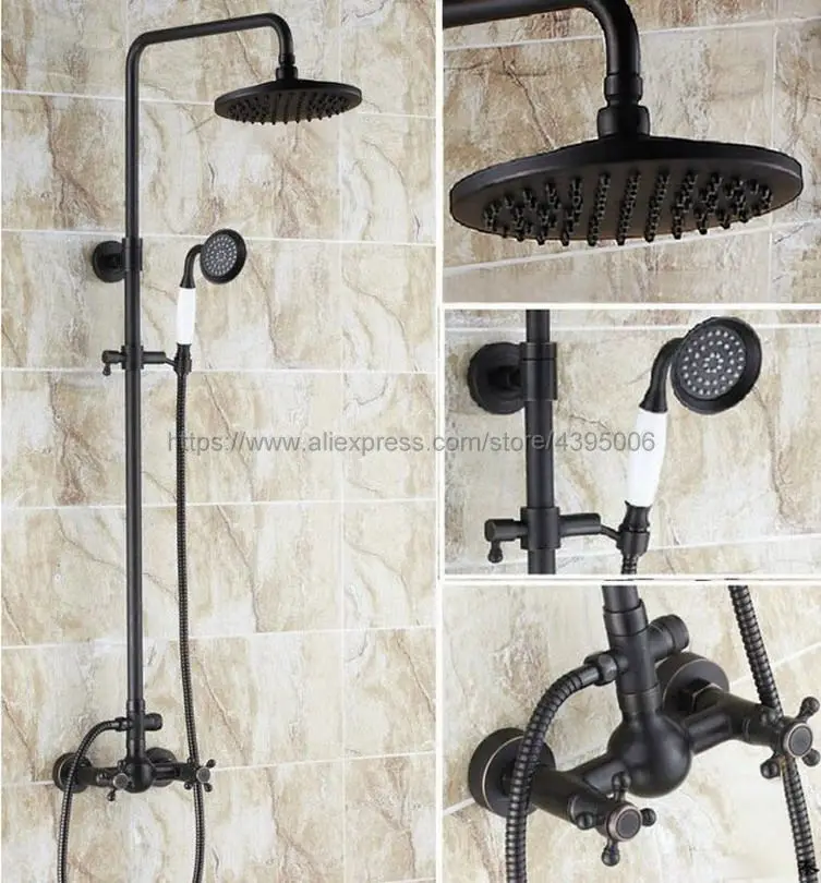 

Oil Rubbed Bronze Bathroom Rainfall Shower Faucet Set Mixer Tap With Hand Sprayer Wall Mounted Brs414