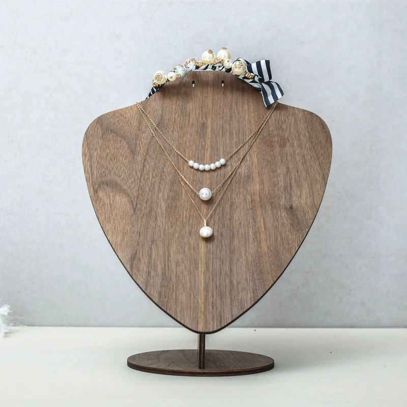 Massief Houten Oorbellen Ketting Display Bust Zwarte Walnoot Sieraden Display Houder Hanger Ketting Oorbellen Display Houder